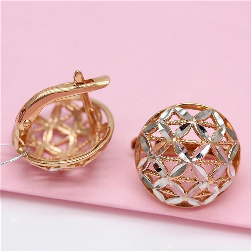 Purple Gold Round Hollow Earrings Classic Fashion Temperament Luxury Rose Gold Plated Round Buckle