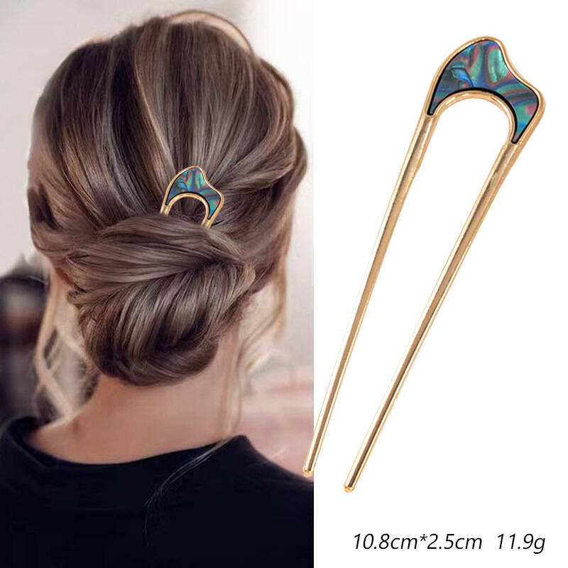 U-Shaped Hair Fork Metal Gold Shell Hairpin Geometric Headwear Hair Sticks Women Girls Hair Accessories