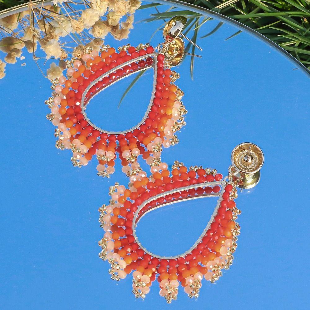 Bohemia Crystal Beaded Earrings Crystal Pendant Earrings  Summer Party Jewelry Accessories