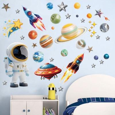 Solar System Kids Wall Stickers, Astronaut Stars Wall Decals, Decor for Baby Boy Girl Room Bedroom Living Room Classroom