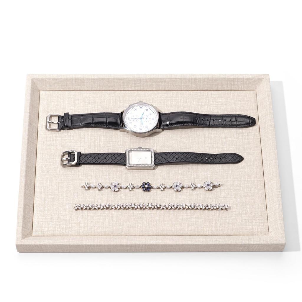Woodten Striped Leather Jewelry Tray Accessory Organizer Watch Display Storage P09802 Off-White