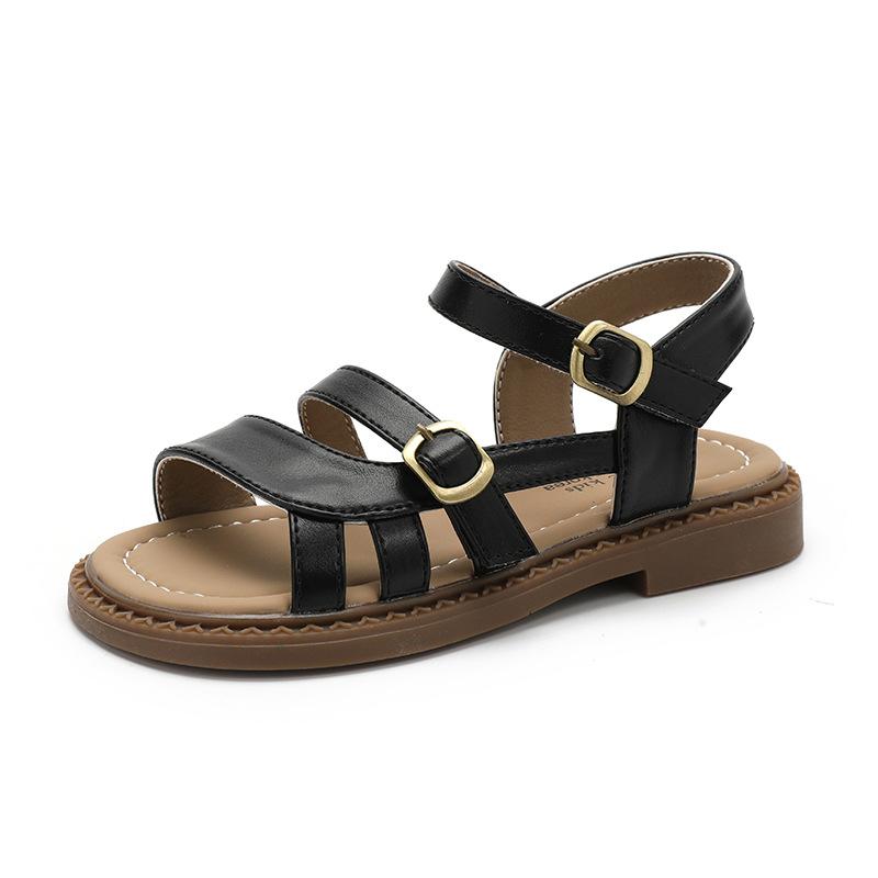 New Sandals Fashion Simple Retro Girls' Shoes Summer Flat Lightweight Kid Shoe Classic Elegant Daily Casual 2025 Beach Shoes