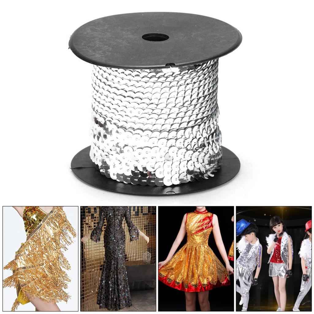 100 Yard Sequin String 6mm Decorative Accessory for Cloth Shoe Plastic Resin Sequin Line Silver 100 Yard Roll
