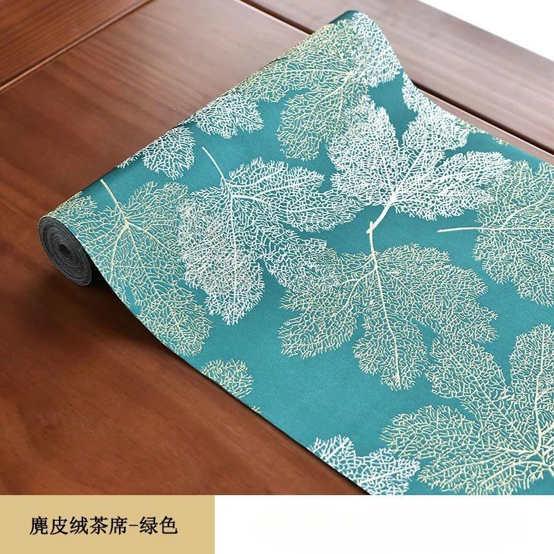 

Brocade Flower Tea Mat Household Table Decoration Light Luxury Thickening Waterproof Tablecloth West Array Woven Dry Tea Mat New 150x28cm зелёный