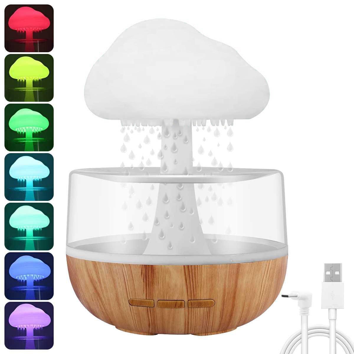

Rain Cloud Humidifier Rain Colorful Mushroom Cloud Raindrop Atmosphere Lamp Night Light Essential Oil Small Aromatherapy Machine