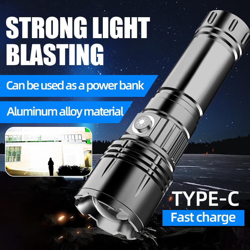 Hochleistungs-LED-Taschenlampe Typ-C Wiederaufladbar Zoom weißes Licht Tragbare Taschenlampe Outdoor Leistungsstarke Taschenlampe mit USB-Aufladung