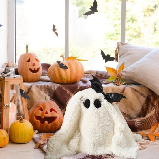 Halloween Plüsch Geist Spielzeug Gefüllt 3D Geist Plüschkissen mit Kürbis/Fledermaus für Kinder Erwachsene Halloween Party Geschenke