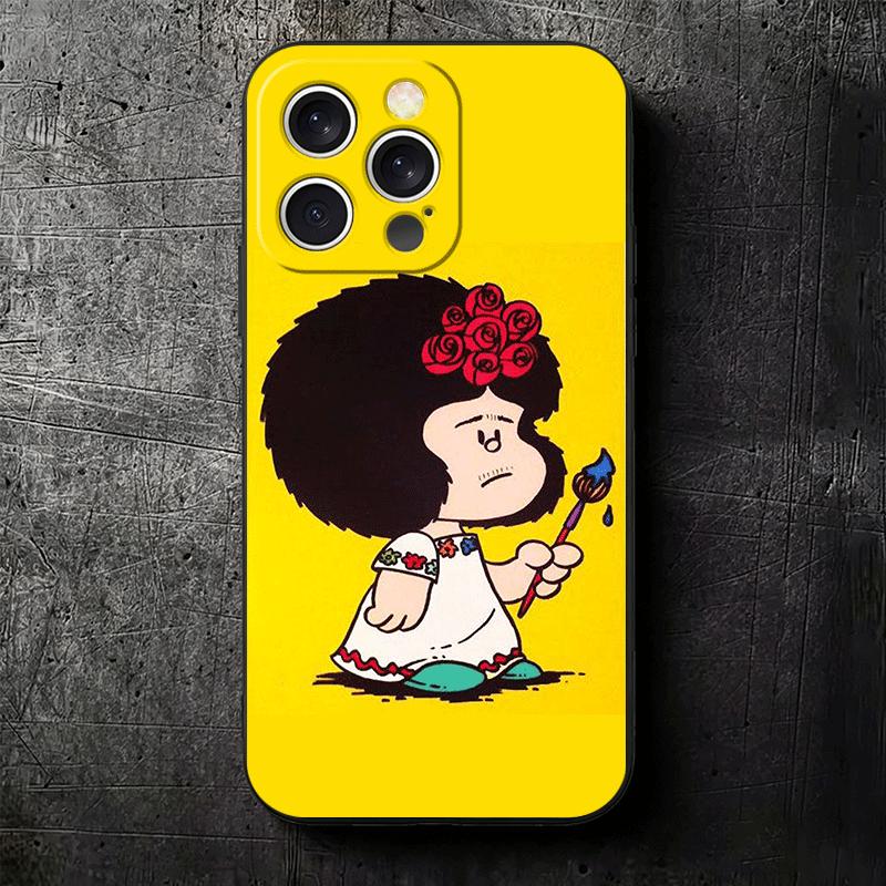 Mafalda Cartoon Cute Soft Phone Case for iPhone 16 16E 17 Air 15 Pro Max 14 Plus 13 Mini 11 12 7 Black Cover Back Shell
