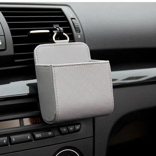 

Car Storage Bag Air Vent Dashboard Tidy Hanging Leather Organizer Box Glasses Phone Holder Storage Organizer Car Accessorie серый