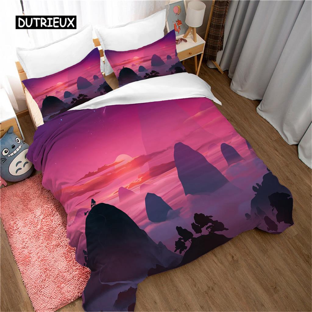 

Комплект постельного белья Mountain с изображением леса и яркого лунного пейзажа с изображением лося Mountain, комплект постельного белья King Size, мягкий полиэстеровый пододеяльник EU single(135x200cm)