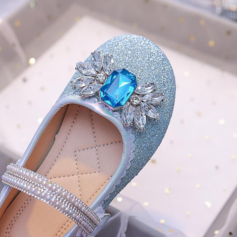 Girls' Rhinestone Princess Shoes: New 2025 Spring/Autumn Round-Toe Soft-Sole Shoes for Toddlers Ages 3-12, Perfect for Performances.