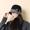 Autumn and Winter New Bow Bucket Hat Women's Woolen Basin Hat Mother Outdoor Warm Hat