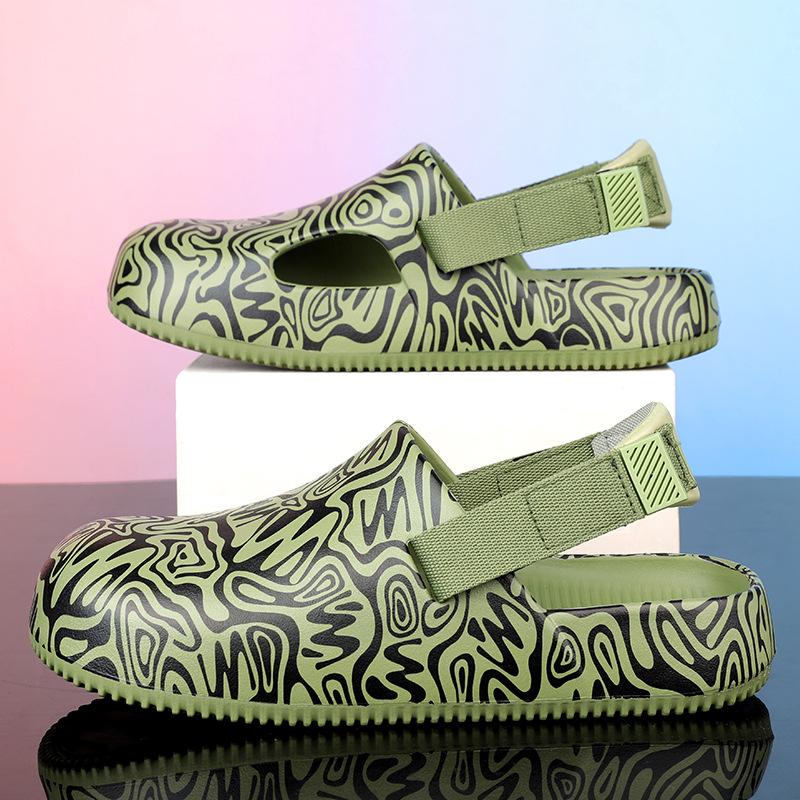 

Graffiti hole shoes men s and women s summer sandals wear EVA wading feet beach shoes half-support sandals men s 44-45 зелёный