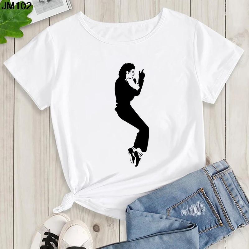 Mens and Kids Summer Shirt Pop King Michael Jackson Womens Printed Shirt Harajuku Casual White Top Womens Trendy Rock Shirt