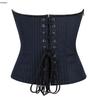 Available Women Back Drawstring Tie Corset Office Style Fashion Crop Top Stripe Padded Bra Bustier With Zip