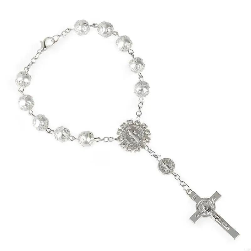 One Decade Auto Rosary Beads Catholic Bracelet Saint Benedict Crucifix Divine Mercy Gift for Women Men