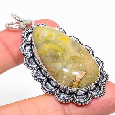 Natural Bumble Bee Jasper Gemstone 925 Sterling Silver Pendant 2.44" Y4e95