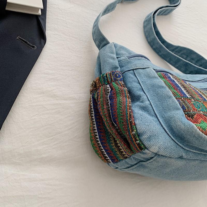 Vintage Denim Embroidered Tote Bag Women's Large Capacity Shoulder Handbag