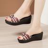 6cm 8cm 11cm Big Small Size 32-43 Comfortable Thick Bottom Platform Wedges Slippers 2025 Stripe Shoes Women Slippers Office Mom