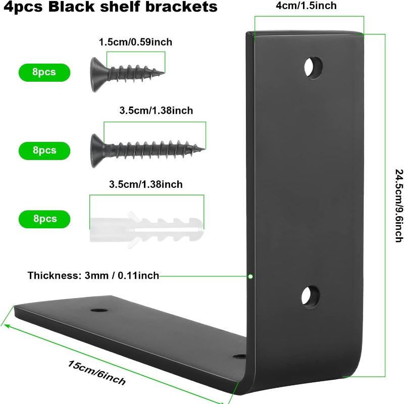 4 Pieces Wall Shelf Brackets for Shelves,90 Degree Metal Wall Support Corner Brace,Heavy Duty Shelf Supports, L Shape Right Angle Bracket  (150x250mm)