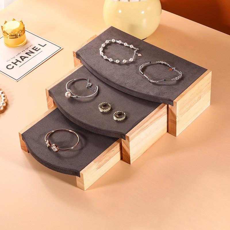 

3 шт./набор Подставка для подвесок из массива дерева, бархат/ПУ кожа, для браслетов, колец, серег, органайзер для ювелирных изделий серый