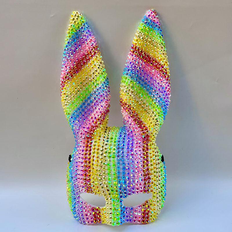 Halloween Animal Party Sequin Rabbit Mask, Cosplay Masquerade Stage Performance Animal Dress Up Photo Prop for Adults Kids