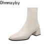 Fashion High Quality Soft PU Leather Women Ankle Boots Square Toe Square Heel Short Boots 2025 Autumn Winter Women Shoes Chelsea Boots