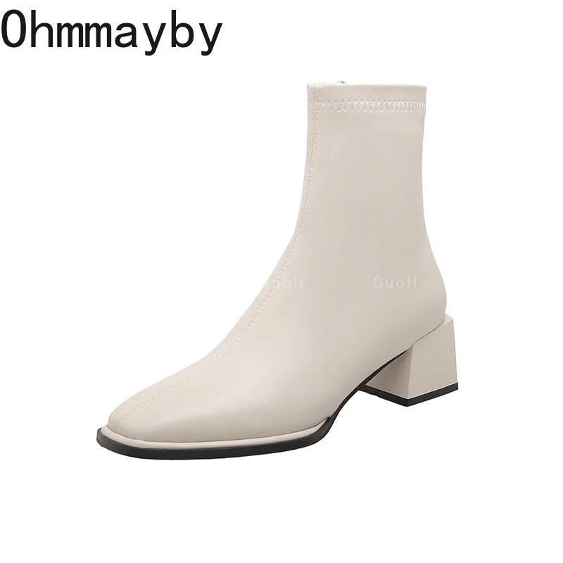 Fashion High Quality Soft PU Leather Women Ankle Boots Square Toe Square Heel Short Boots 2025 Autumn Winter Women Shoes Chelsea Boots