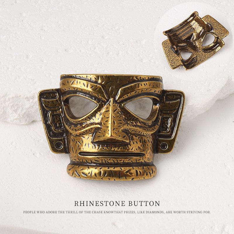 5 шт. Имитация маски цивилизации Саньсиндуй Металлическая пуговица Дизайн личности Свитер Пальто Ветровка Декоративная золотая пуговица Ancient gold 37mm * 54mm feet
