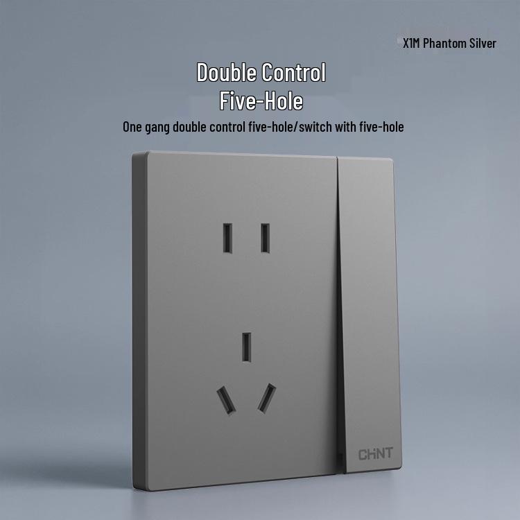 Chint 16A One-Gang 5-Hole Air Conditioner Wall Socket, Cream, Type 86, Phantom Silver Grey