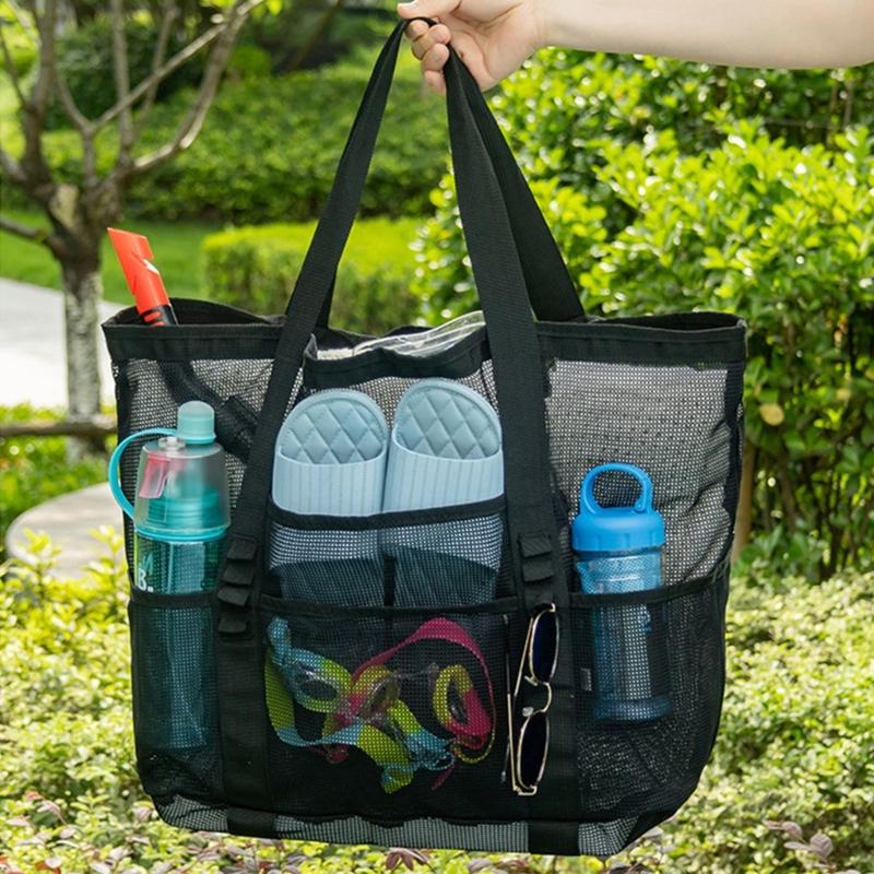 Nylon Hollow Mesh Beach Bag Large Capacity Quick Dry Pouch Single Shoulder Handheld Travel Wash Bag For Beach Travel