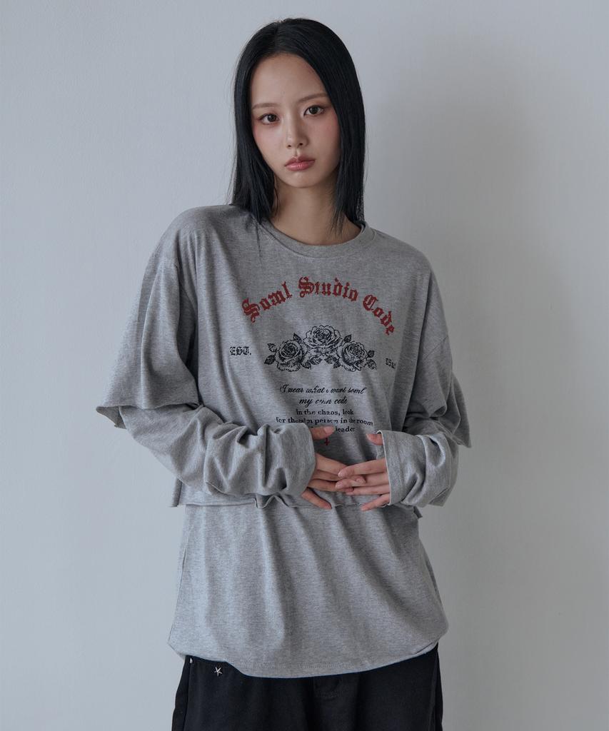 5OML Loose Fit Layered Long Sleeve (Melange Gray)