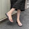Fashion Leisure Jelly Shoes Woman Summer Flat Sandals Soft PVC Bling Transparent Color Square Toe Female Home Street Flats Big Size 42