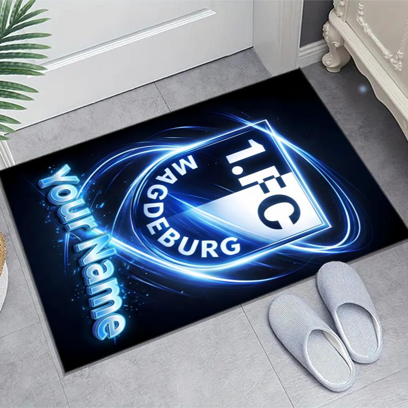 1.FC Magdeburg Design Area Rug Personalized Name- Non-Slip, Soft & Cozy Floor Mat for Living Room, Office - Indoor/Outdoor Carpet