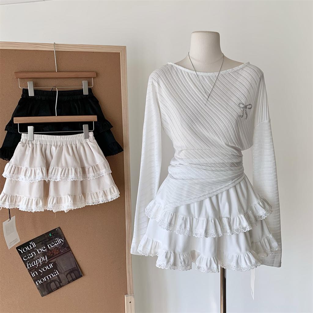 French Solid Lace Sweet Puffy Skirt New Women's Autumn Winter New Ballet Style Cake Skirt Fashion High Waist Short A-line Skirts
