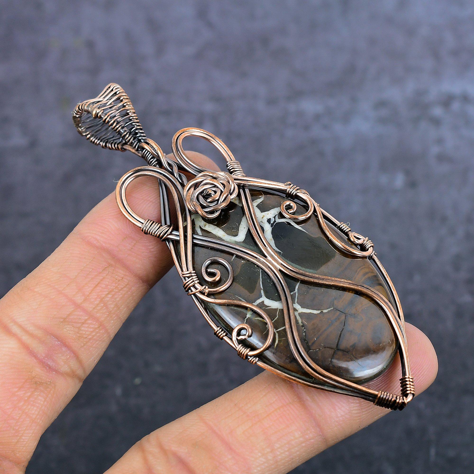 

Natural Mud Crack Fossil Gemstone Copper Eire Wrap Jewelry Pendant 3.66 F0h07