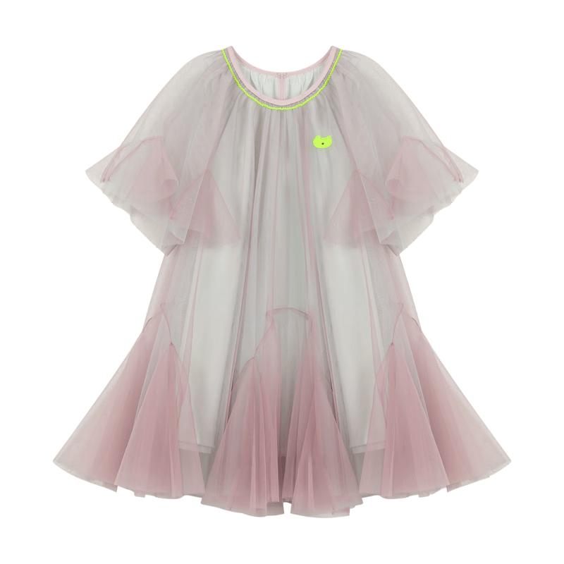 M.Latin Girls' Layered Mesh Short Sleeve Dress