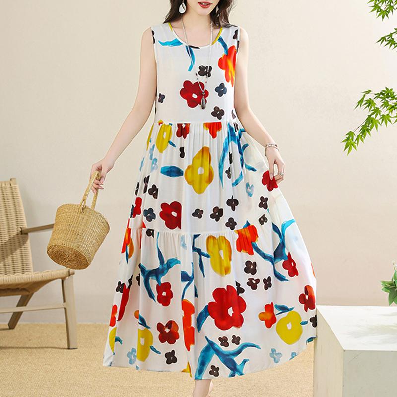 Women's Plus Size Floral Print Sleeveless Maxi Dress, Casual Loose Summer Long Dress (XL-5XL)