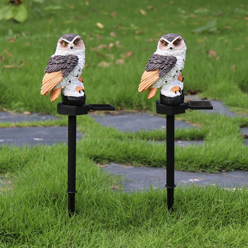 Solar-Powered Owl and Parrot Resin Stake Lights for Outdoor Garden Decoration