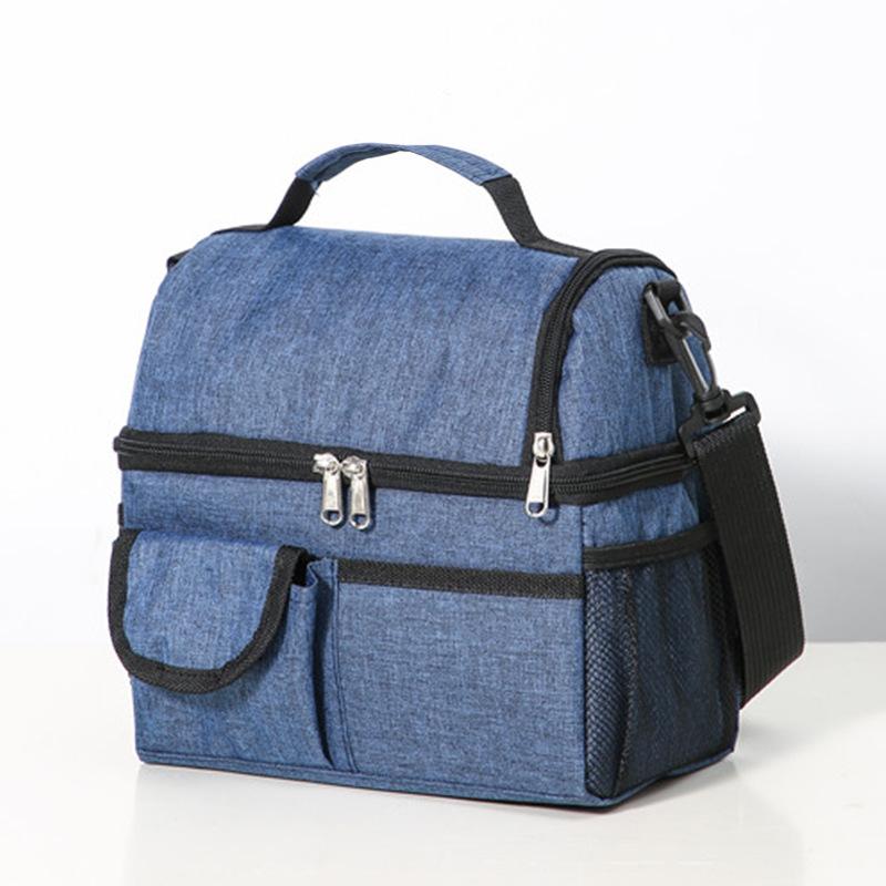 New Double Layer Tote Lunch Bags Large Oxford Cloth Cooler Picnic Bags With Shoulder Strap School Office Insulation Bags