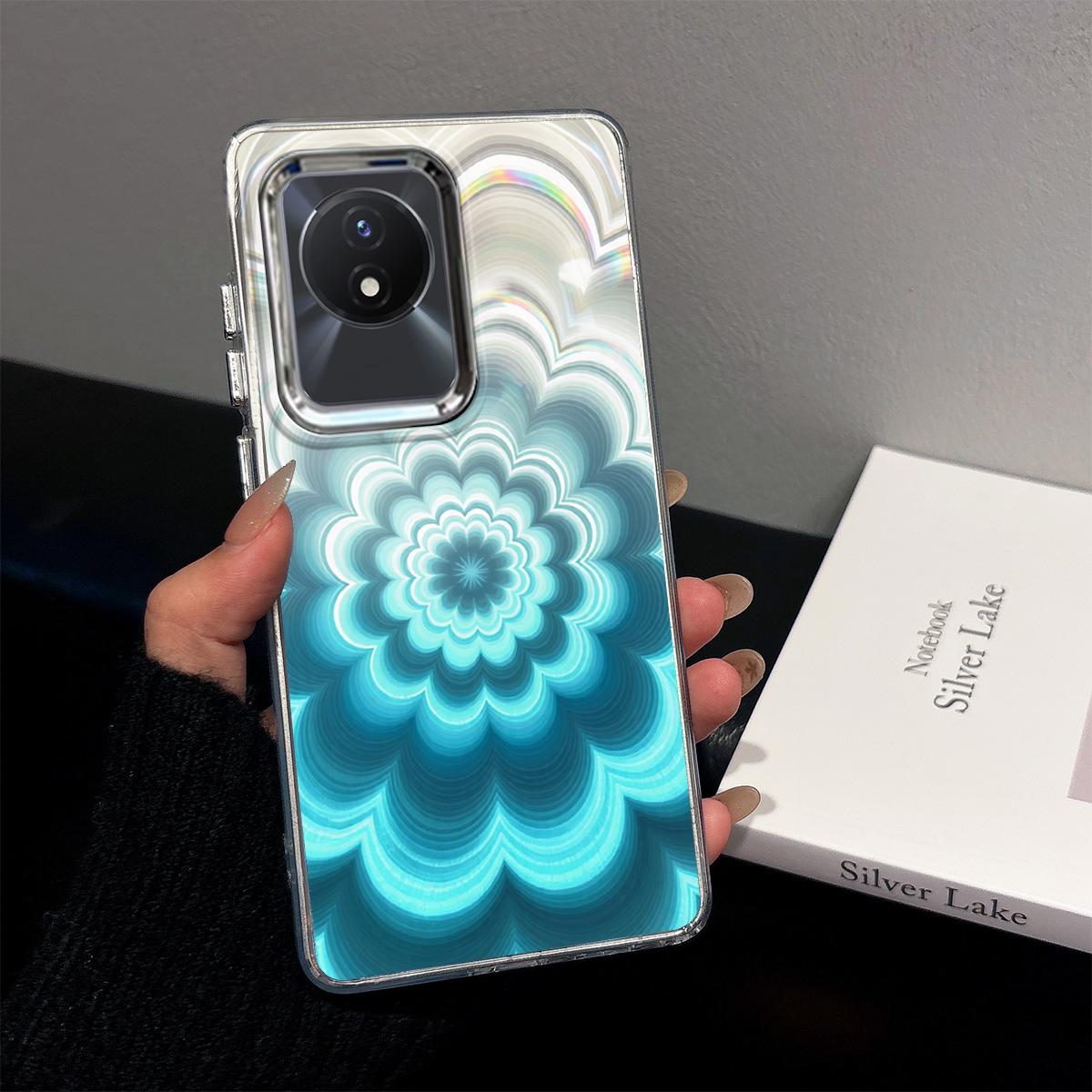 Чехол для Vivo Y02t Радужный Градиентный Цветочный Прозрачный Чехол, Ударопрочная Защита Объектива Камеры Vivo Y02t синий