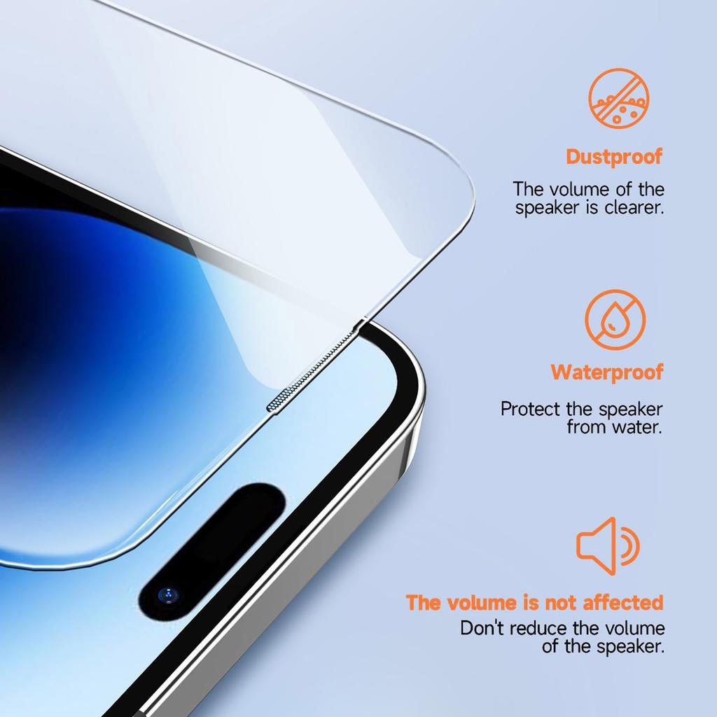 For iPhone 15 Pro Tempered Glass HD Clear Screen Protector with Automatic Dust Removal Tool