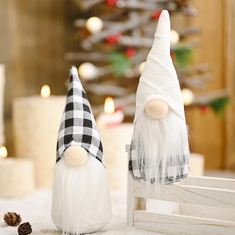 Santa Christmas Figurine Black White Checkered Fabric Tree Decoration Mantel