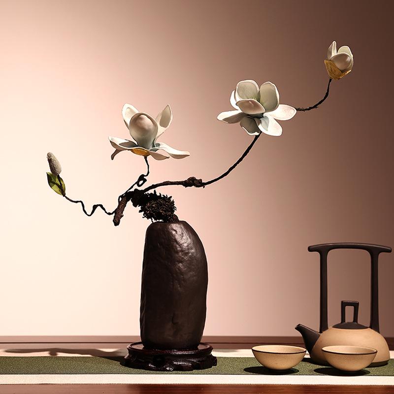 High-End Artificial Silk Magnolia Flower Arrangement - Classical, Elegant Dried Flower Set for Home Decor