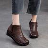 Genuine Leather Breathable Hollow Out Boots Retro Versatile Comfortable Women's Wedges Shoes