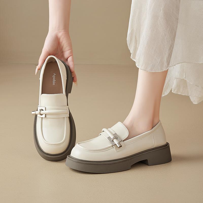 Augustine loafers women's 2025 new summer platform thick heel one pedal French single shoes British small leather shoes