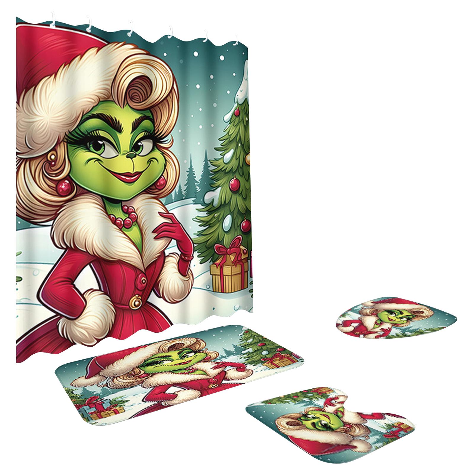 

Greentown Series Shower Curtain Floor Mat Four Piece Set, Home Bathroom Dry Wet Separation Partition Shower Curtain Waterproof Shower Curtain One Size