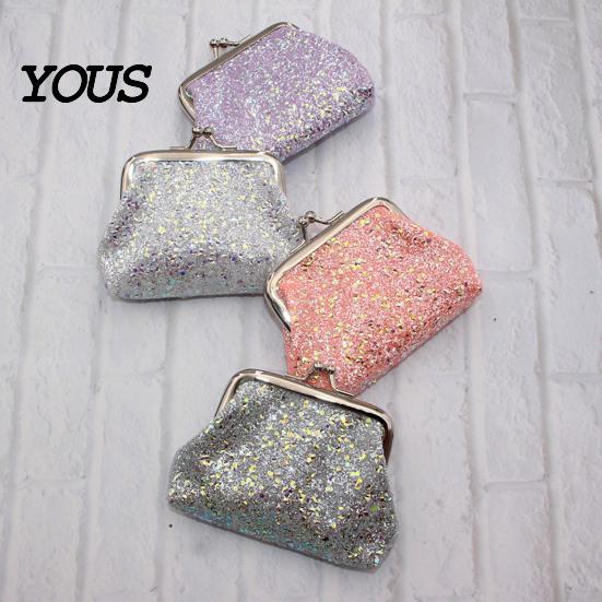 Compact Coin Holder Sequined Pouch, Women Glitter Mini Change Fashionable Wallet Purse with Kiss Lock Closure for Coins Cash Jewelry