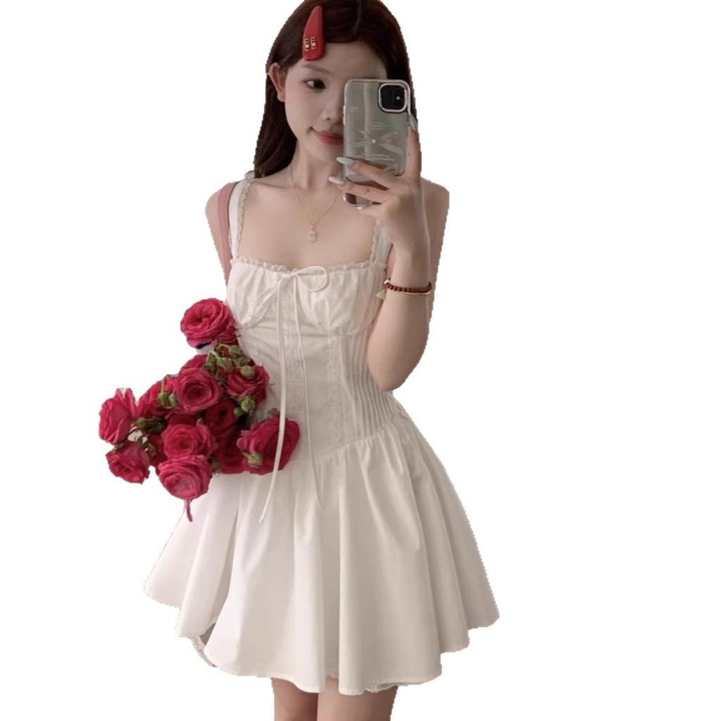 Dating Wear Pure White Moonlight Suspender Dress Small Man Huge Good-looking Sweet Temperament Waist Skirt
