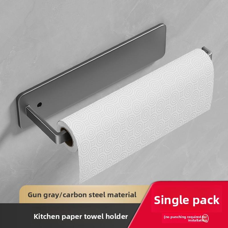 

Kitchen paper towel holder without punching cabinet roll paper storage rack kitchen plastic wrap rag rod storage hanging rack серый